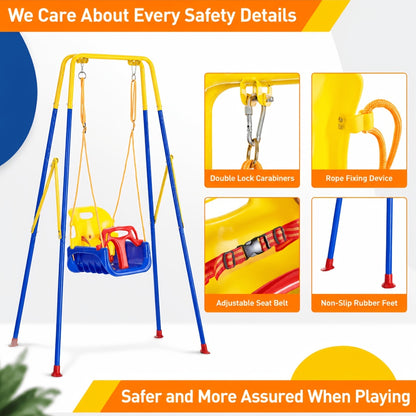 3-in-1 Swing Set with Jumper &amp; Bouncer – Foldable Metal Frame Portable Play Equipment for Indoor, Outdoor, Backyard, Home, and Camping Use