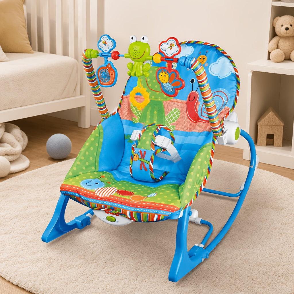 Baby Infant-to-Toddler Rocker Chair, Blue, Soothing Vibration &amp; Music, Hanging Toys, Foldable Kickstand, Supports up to 18kg, Suitable for 0-3 Years