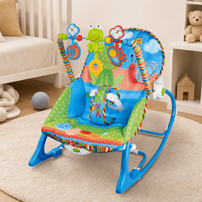 Baby Infant-to-Toddler Rocker Chair, Blue, Soothing Vibration &amp; Music, Hanging Toys, Foldable Kickstand, Supports up to 18kg, Suitable for 0-3 Years