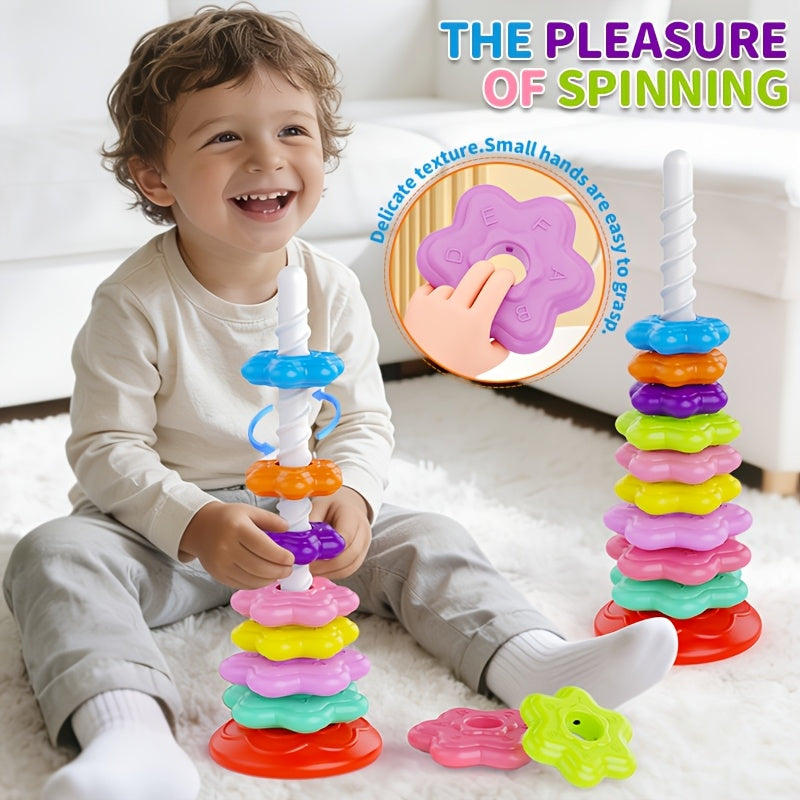 Rainbow Spinning Tower Toy | 10-Piece Stacking &amp; Colour Matching Game for 12 Months+