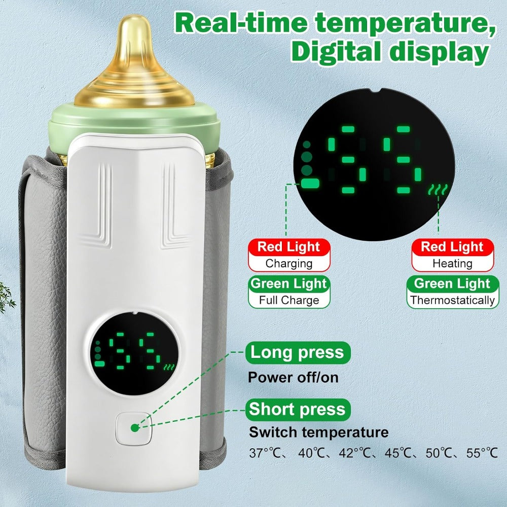 [Portable|Travel-Friendly] Portable Travel-Friendly Bottle Warmer | Battery-Powered with Temperature Display for On-The-Go Feeding