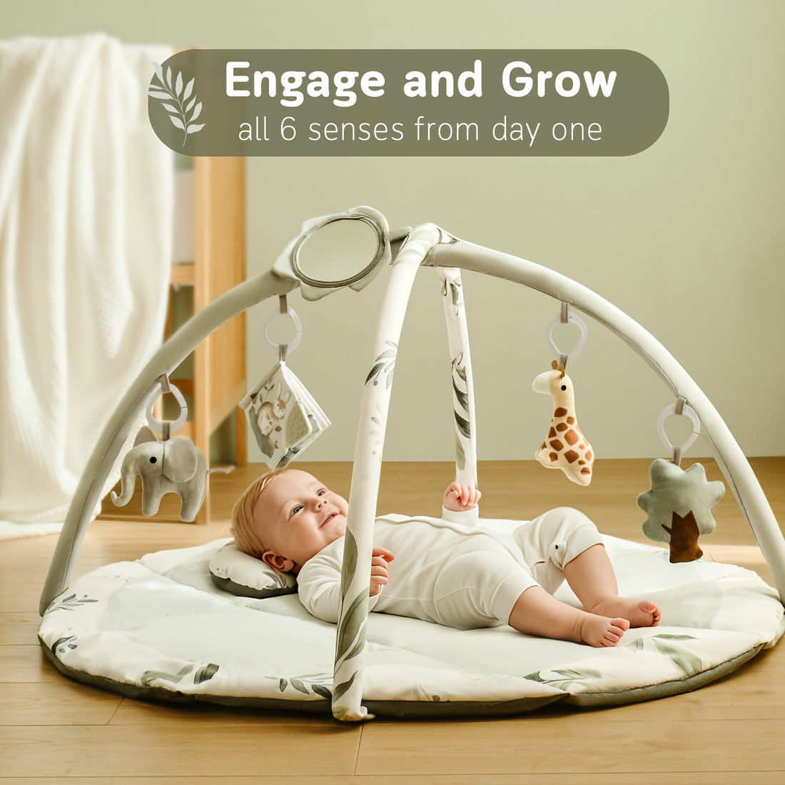 Gym, Play Mat, Tummy Time Mat, Includes 5 Detachable Toys And a Pillow, Larger Sensory Training Mat, an Essential Gift for Newborns Aged 0-3-6-9-12 Months