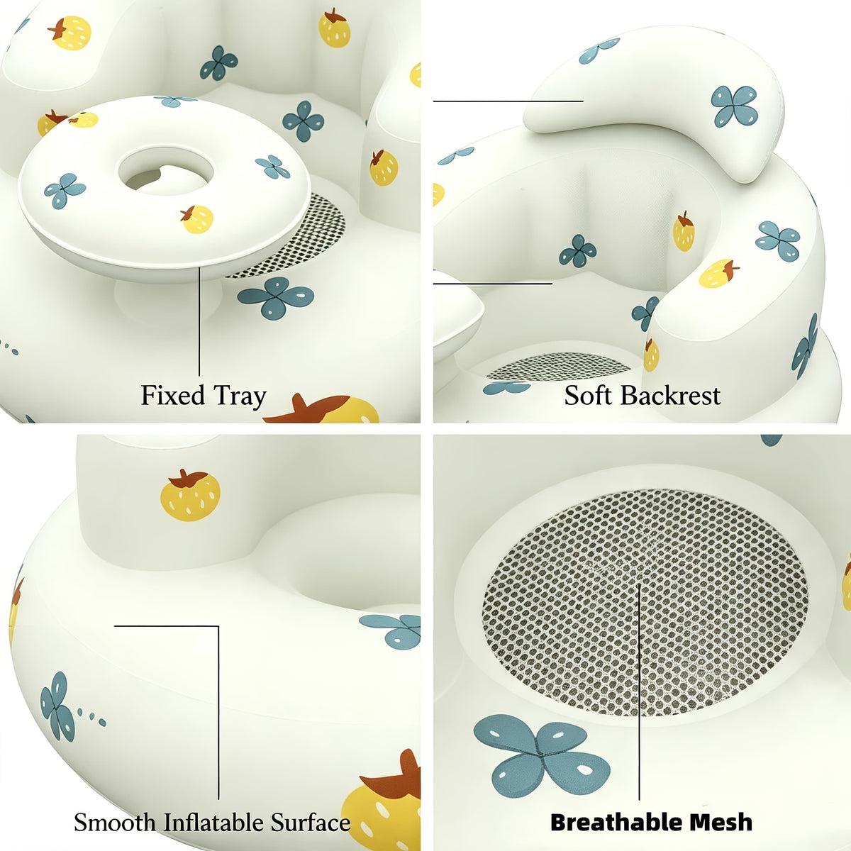 Baby Inflatable Chair with Built-In Air Pump and Tray – Portable, Comfortable Seat for Babies 3-36 Months, Ideal for Feeding, Travel, and Beach Use (Pumpkin Pattern)