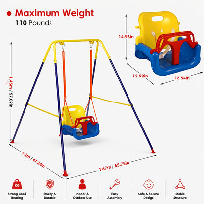 3-in-1 Swing Set with Jumper &amp; Bouncer – Foldable Metal Frame Portable Play Equipment for Indoor, Outdoor, Backyard, Home, and Camping Use