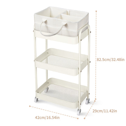 FORTELLA 3-Tier Rolling Diaper Caddy with Drawers, Dividers &amp; Wheels