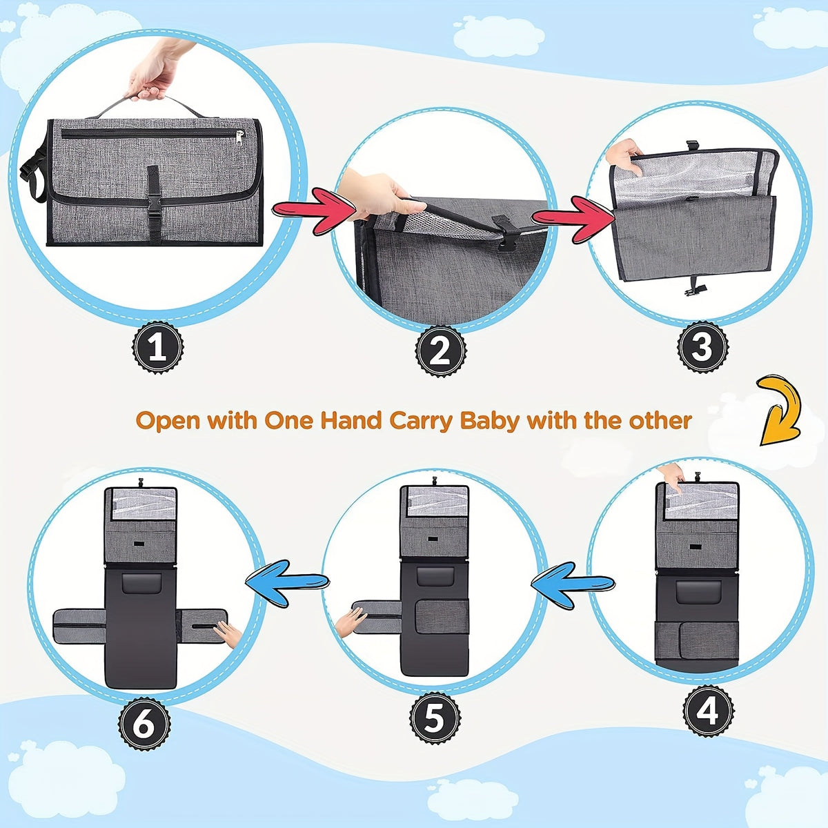 Portable Diaper Changing Pad with Wipes Pocket &amp; Travel Station