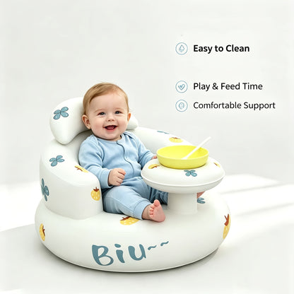 Baby Inflatable Chair with Built-In Air Pump and Tray – Portable, Comfortable Seat for Babies 3-36 Months, Ideal for Feeding, Travel, and Beach Use (Pumpkin Pattern)