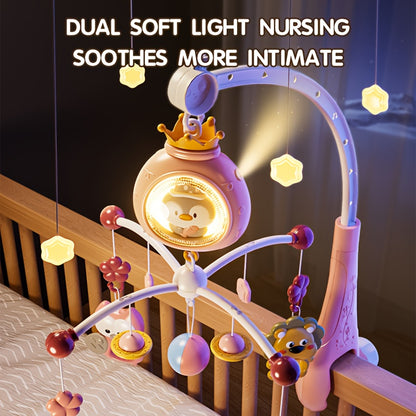 Large Interactive Penguin Baby Crib Mobile Toy with 360° Auto Rotation, Built-in Music &amp; Soft Lighting, Timer Function, Stroller &amp; Crib Hanging Spinning Rattle. Available in Blue, Pink, Gray. Multifunctional Brain Development Toy for Babies.