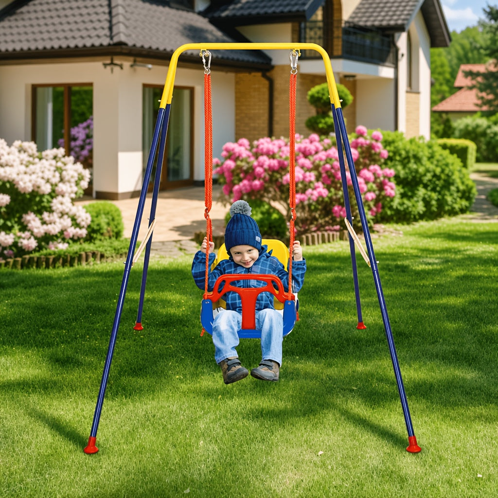 3-in-1 Swing Set with Jumper &amp; Bouncer – Foldable Metal Frame Portable Play Equipment for Indoor, Outdoor, Backyard, Home, and Camping Use