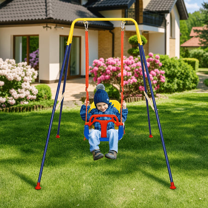3-in-1 Swing Set with Jumper &amp; Bouncer – Foldable Metal Frame Portable Play Equipment for Indoor, Outdoor, Backyard, Home, and Camping Use
