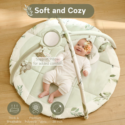 Baby Tummy Time Play Mat with 5 Detachable Toys &amp; Pillow