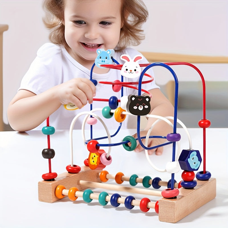 Wooden 3-Line Animal Bead Toy for Early Learning