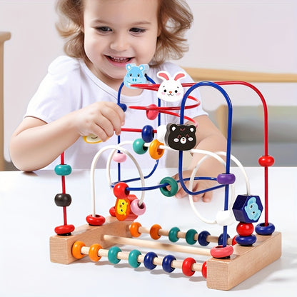 Wooden 3-Line Animal Bead Toy for Early Learning