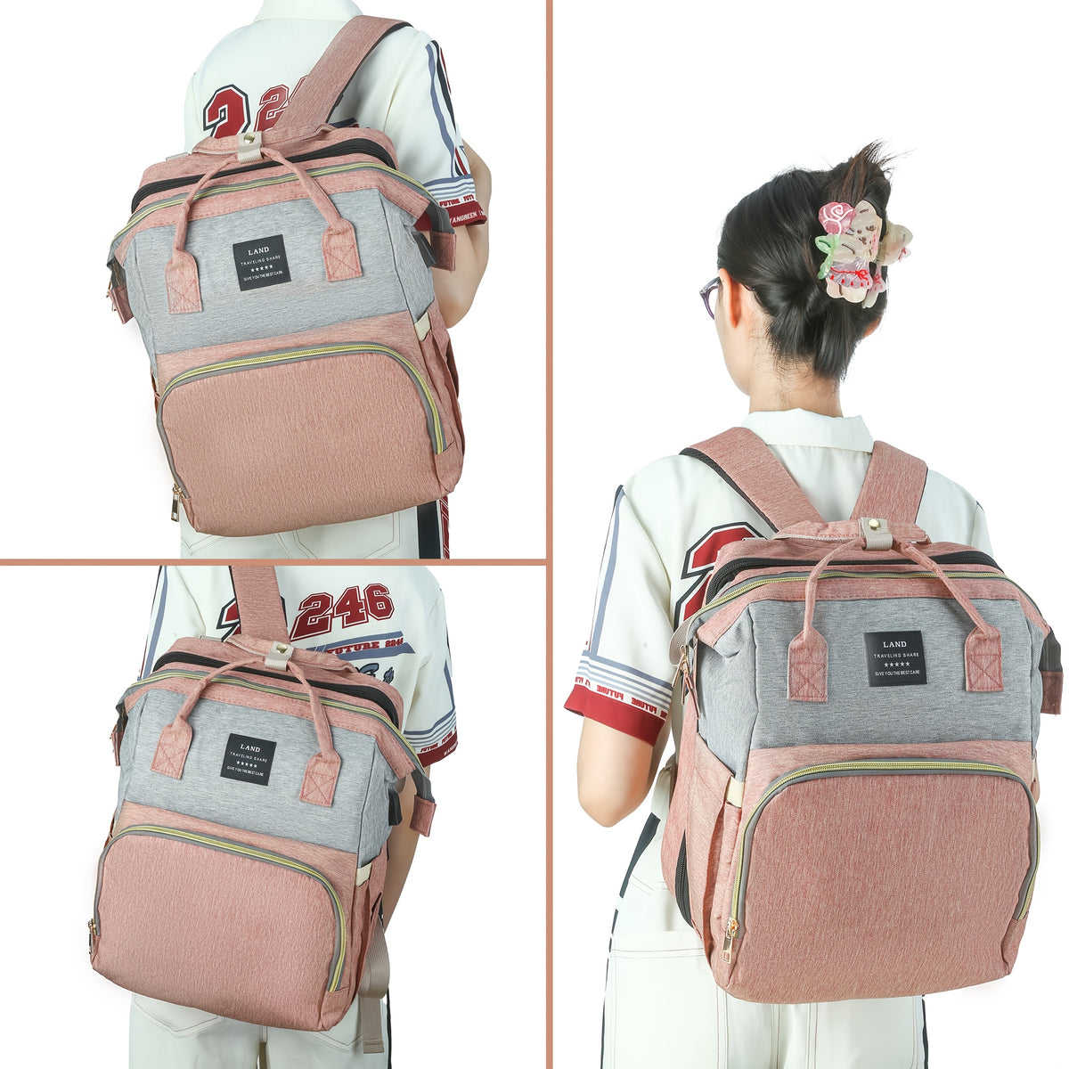 Large-Capacity Diaper Backpack with Portable Changing Station