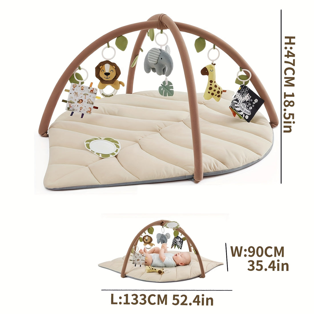 Baby Play Arch & Oversized Leaf-Shaped Play Mat | Baby Gym with 6 Removable Hanging Toys