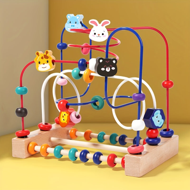 Wooden 3-Line Animal Bead Toy for Early Learning