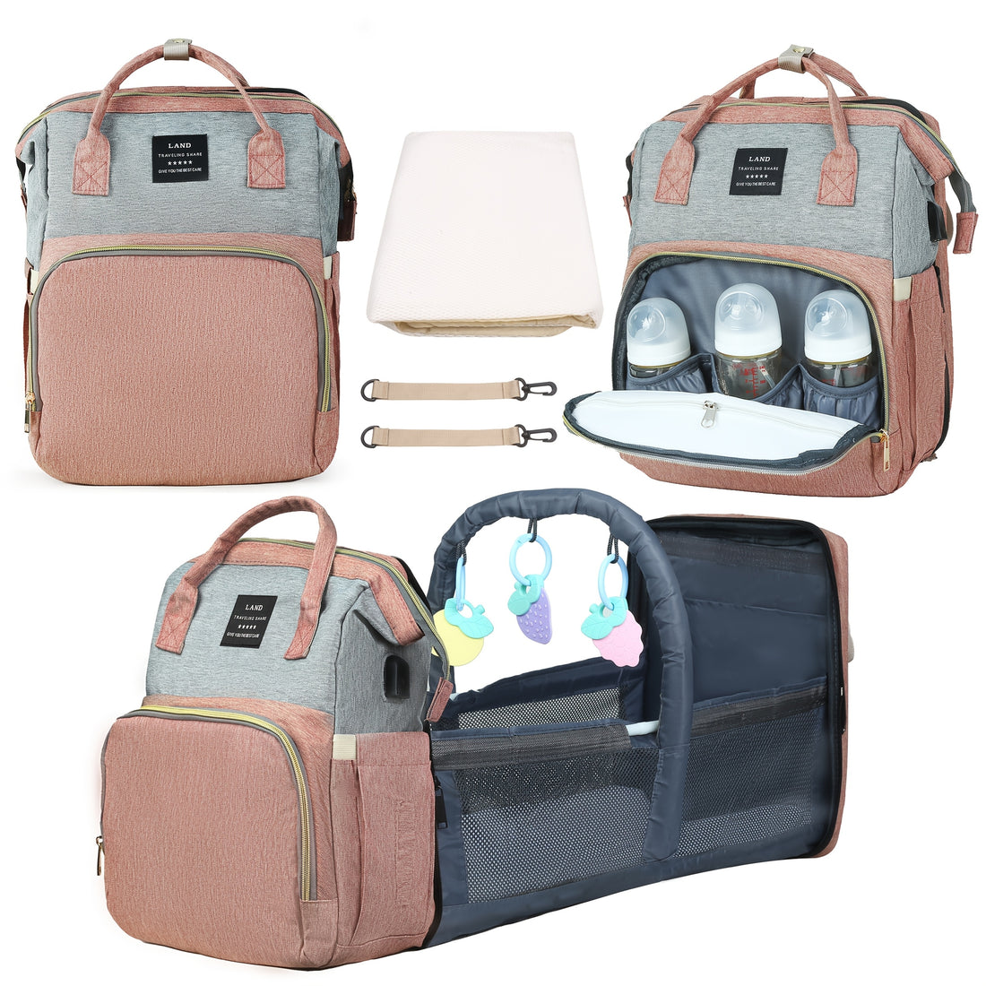 Large-Capacity Diaper Backpack with Portable Changing Station