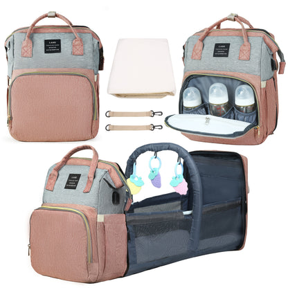 Large-Capacity Diaper Backpack with Portable Changing Station