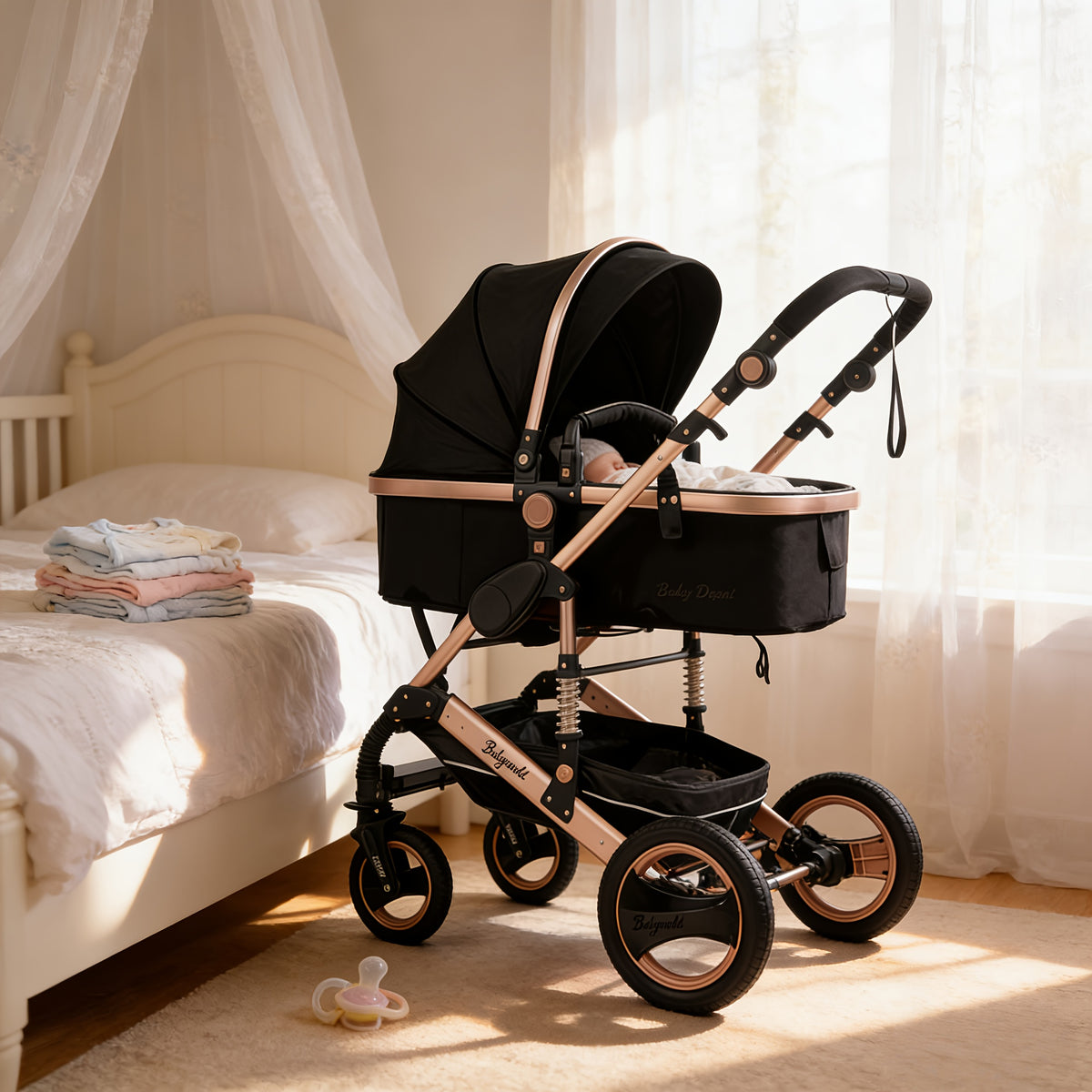 Babyworld Modern Stroller Travel System Convertible Pram with 5-Point Harness