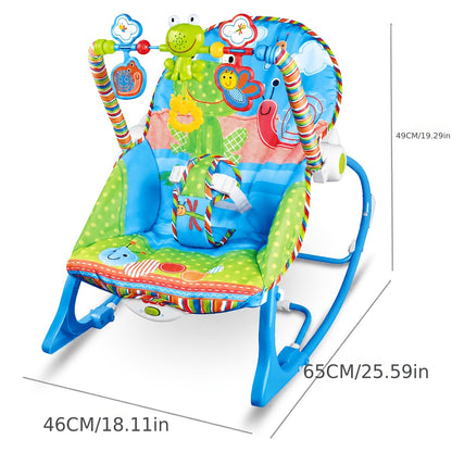 Baby Infant-to-Toddler Rocker Chair, Blue, Soothing Vibration &amp; Music, Hanging Toys, Foldable Kickstand, Supports up to 18kg, Suitable for 0-3 Years