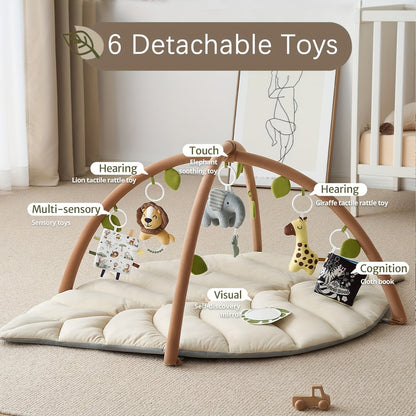 Baby Play Arch &amp; Oversized Leaf-Shaped Play Mat | Baby Gym with 6 Removable Hanging Toys