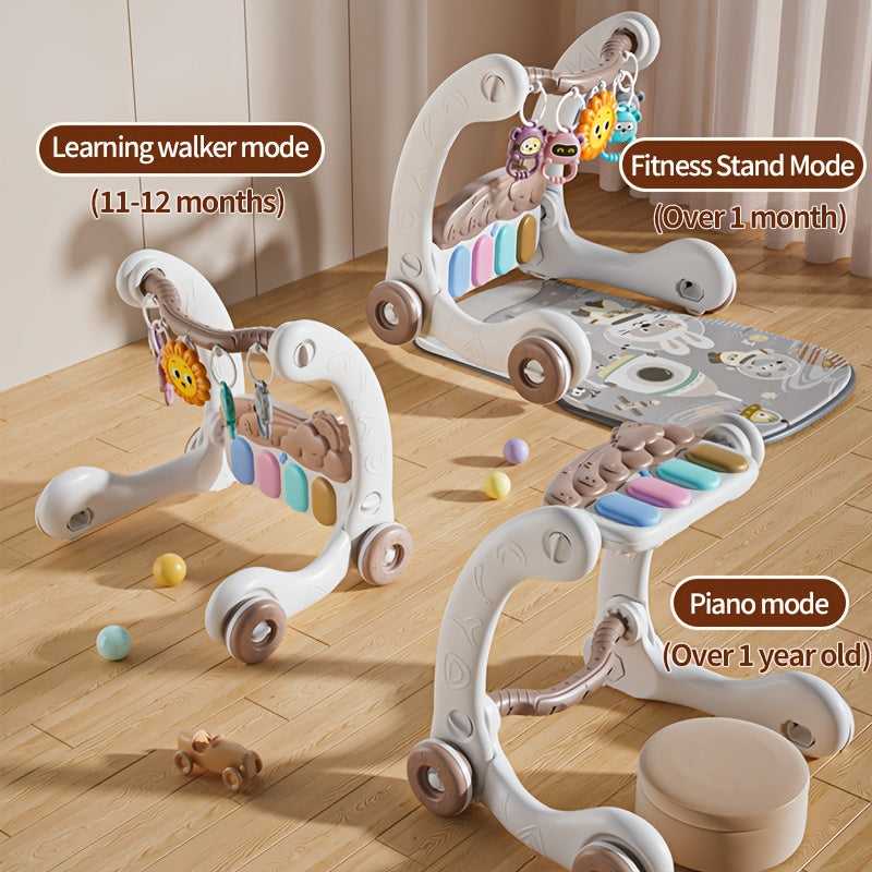 3-in-1 STEM Animal Astronaut Walker &amp; Piano Gym | Light-Up Music Play Mat &amp; Sensory Toy | Battery-Powered (Batteries Not Included) | Soft Material | Infant Prone Training Gift