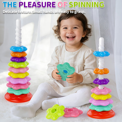 Rainbow Spinning Tower Toy | 10-Piece Stacking &amp; Colour Matching Game for 12 Months+