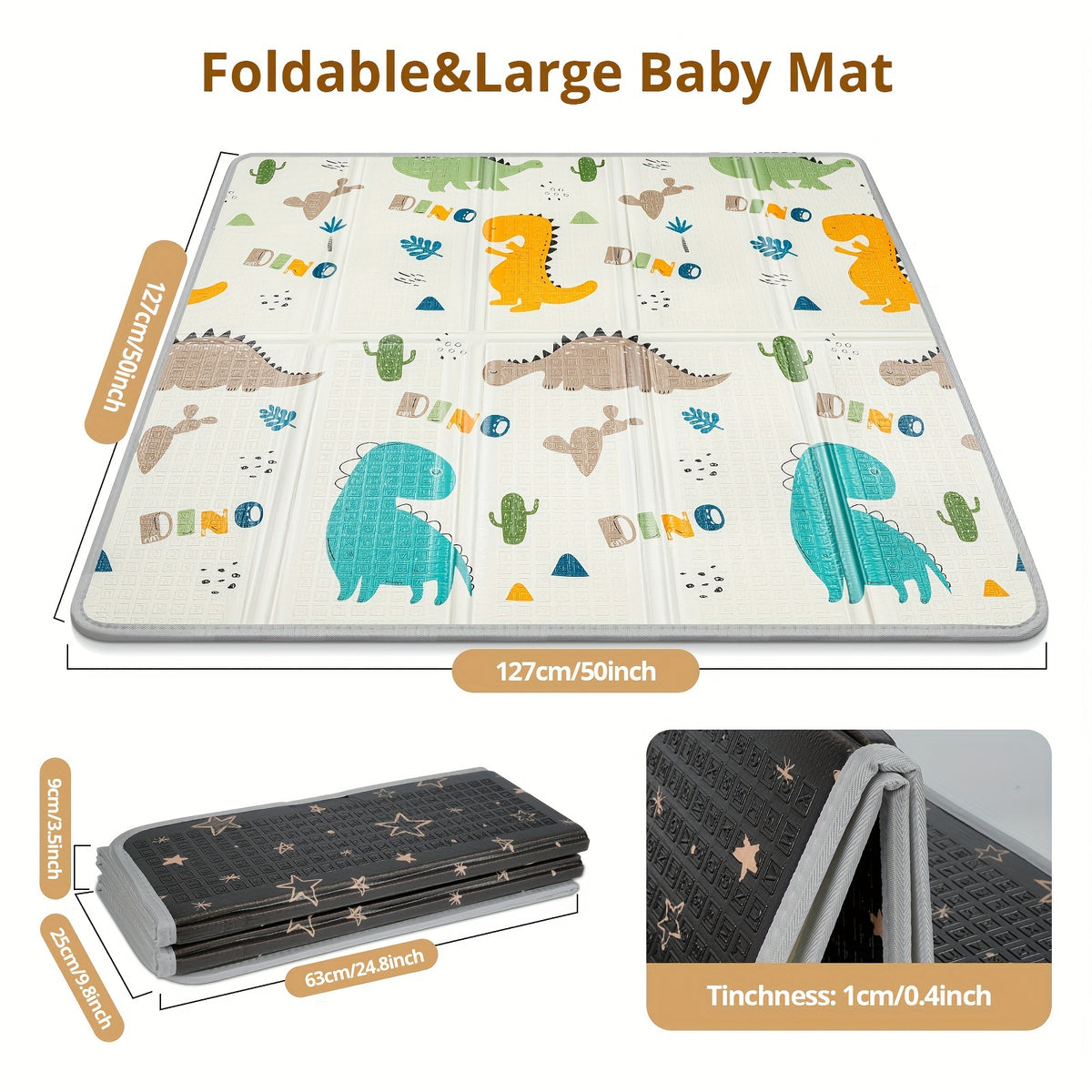 Foldable Play Mat, 127.0x127.0cm x 1.02 cm Thick &amp; Play Mat, Safety Foam Play Mat, Usable 127.0x127.0cm Playpen Mat, Reversible Portable Floor Mat, Christmas Thanksgiving Gift, Double Sided Pattern (Seahorse &amp; Star)