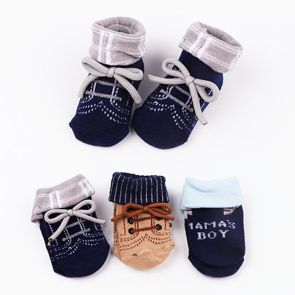 3 Pairs Baby Socks Set – Bow Tie Shoelace Design, Letter &amp; Stripe Patterns, Cute and Comfortable Flip-Over Socks for Children