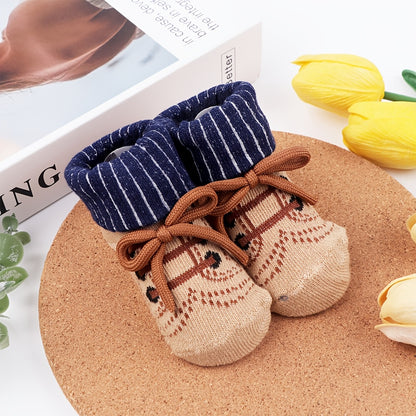 3 Pairs Baby Socks Set – Bow Tie Shoelace Design, Letter &amp; Stripe Patterns, Cute and Comfortable Flip-Over Socks for Children
