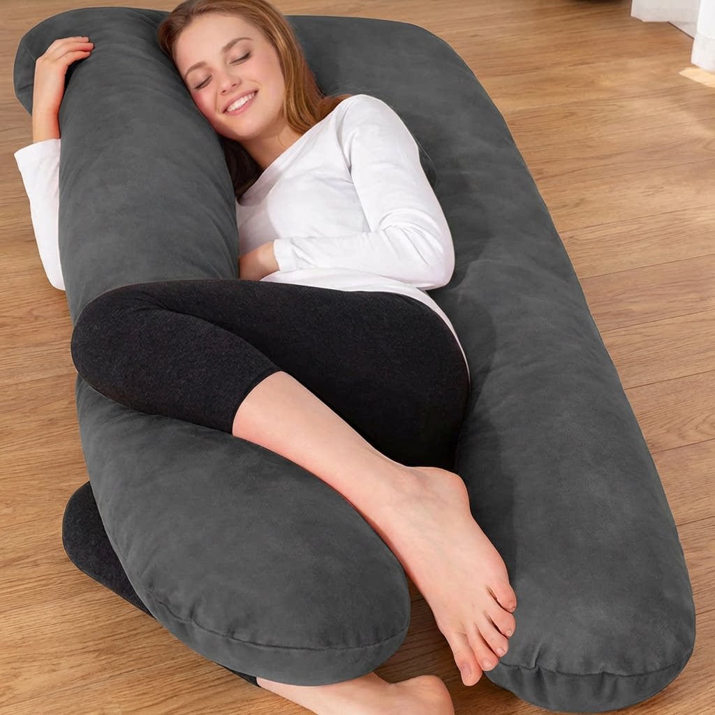 XXL U-Shaped Body Pillow with Cover, Soft Side Sleeping Pillow for Full Body Comfort, Multi-Use Pillow for Sleep, Relax, Reading &amp; Home Use, Washable Cover