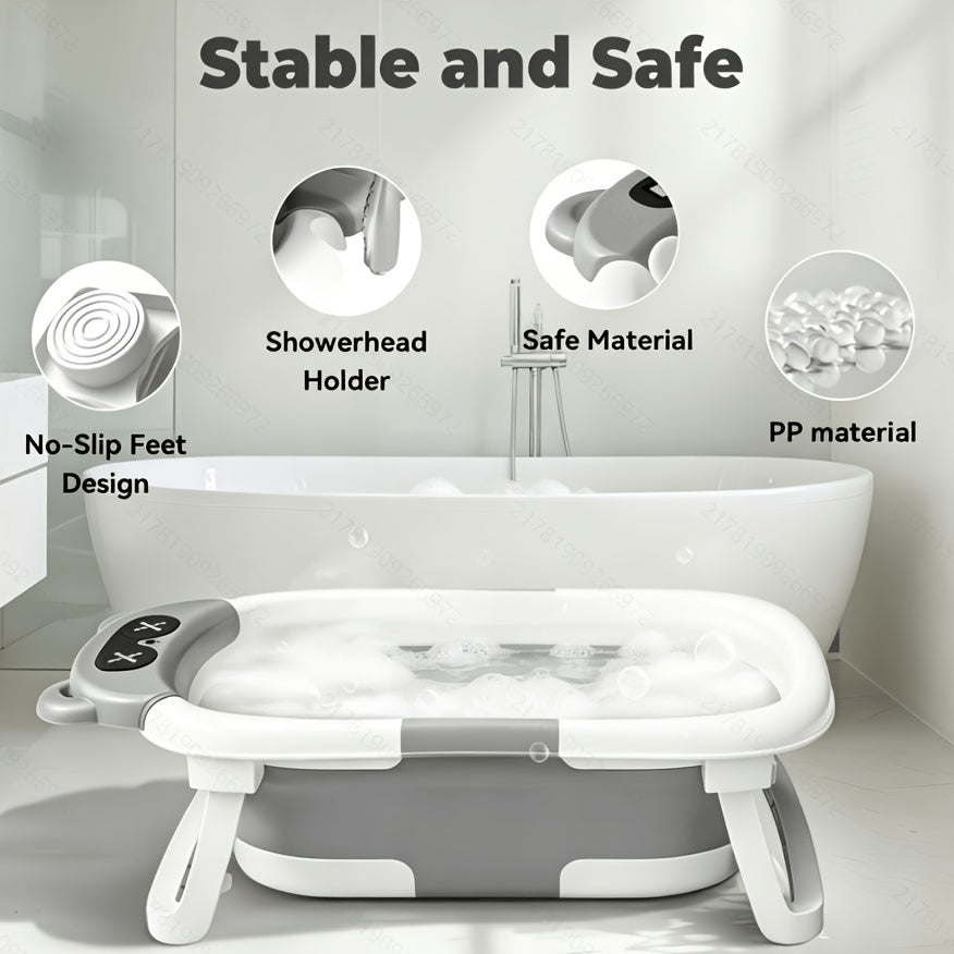 PANLYNNER Collapsible Baby Bathtub Set with Bath Mat &amp; Soft Cushion, Portable Travel Tub