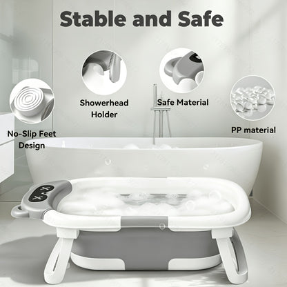 PANLYNNER Collapsible Baby Bathtub Set with Bath Mat &amp; Soft Cushion, Portable Travel Tub