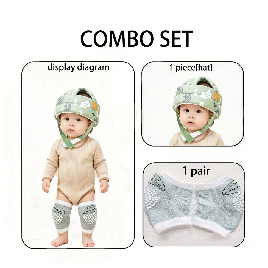 3-Piece Baby Walking Set, Adjustable Hat &amp; Two Knee Pads