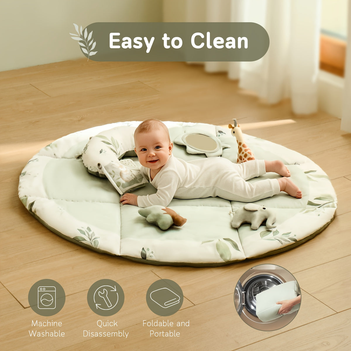 Baby Tummy Time Play Mat with 5 Detachable Toys &amp; Pillow
