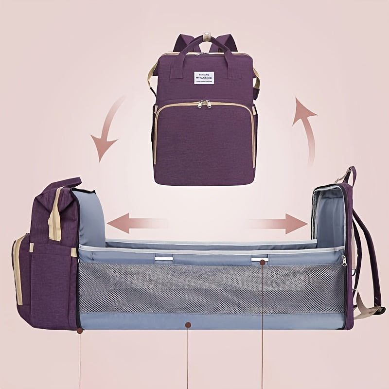 Convertible Diaper Backpack with Foldable Travel Bed &amp; Bassinet Station