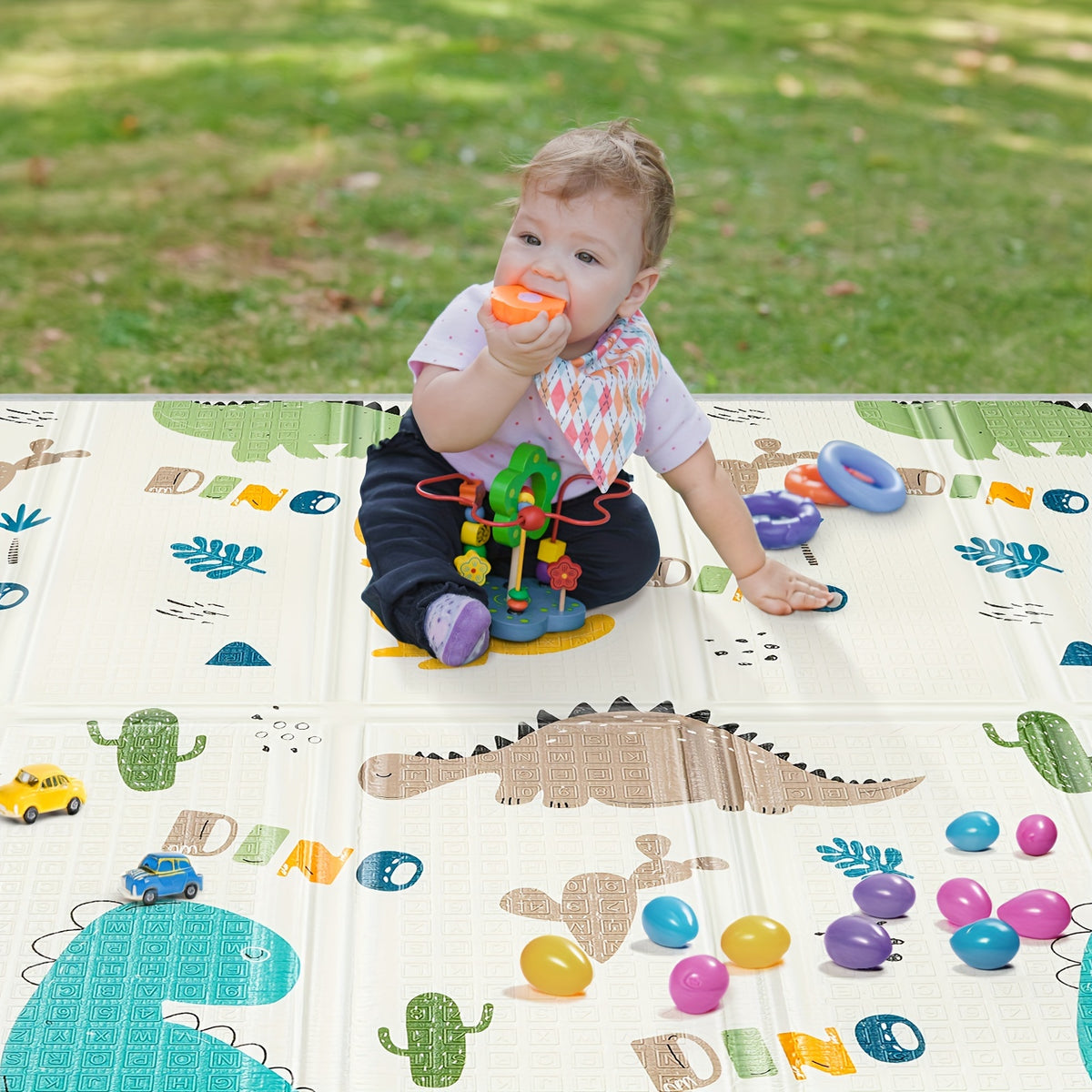 Foldable Play Mat, 127.0x127.0cm x 1.02 cm Thick &amp; Play Mat, Safety Foam Play Mat, Usable 127.0x127.0cm Playpen Mat, Reversible Portable Floor Mat, Christmas Thanksgiving Gift, Double Sided Pattern (Seahorse &amp; Star)