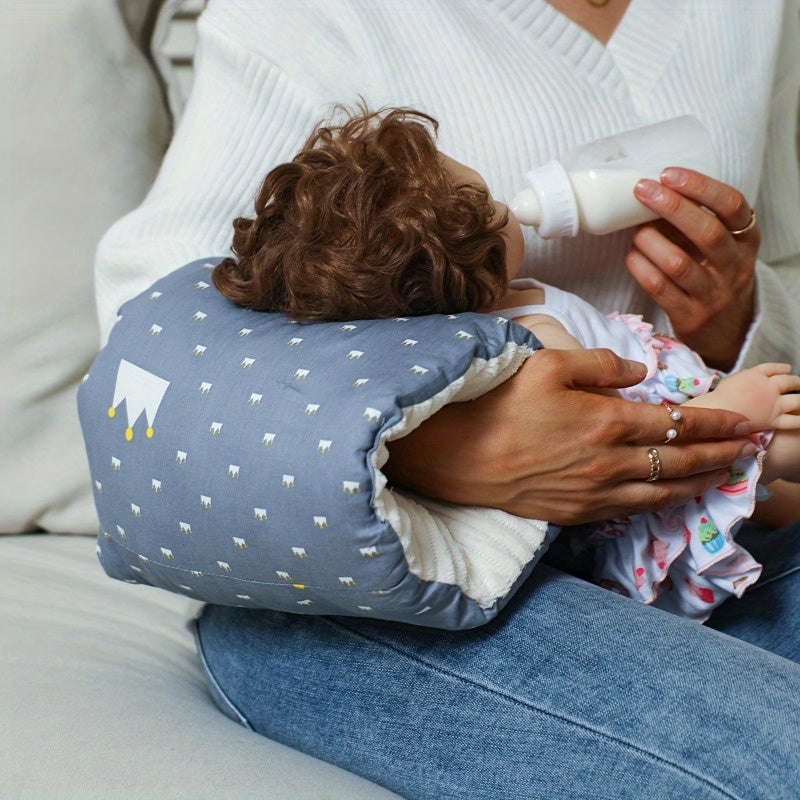 1pc Ergonomic Baby Feeding Pillow - Soft Polyester Nursing Armrest Cushion with Adjustable Strap, Travel-Friendly Breastfeeding Support for Comfortable Bottle-Feeding &amp; Breastfeeding, Pink/Blue/Yellow, Dotted Bear Design