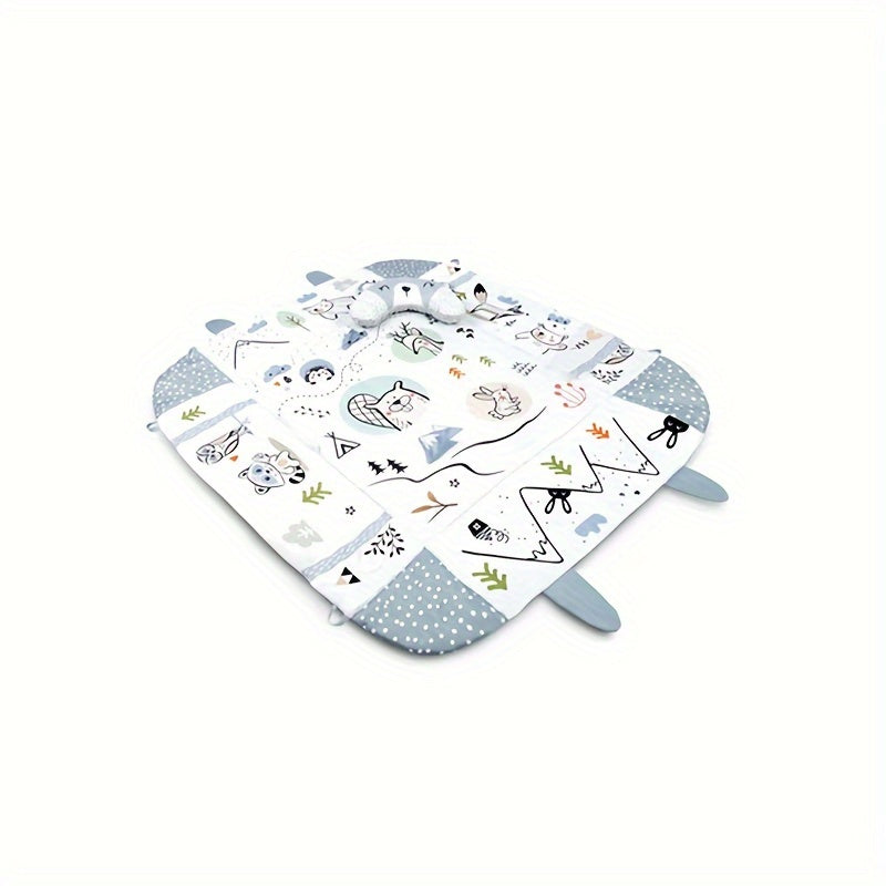 Baby Play Mat with Four-Sided Fence, Gym Arch &amp; Crawling Pillow