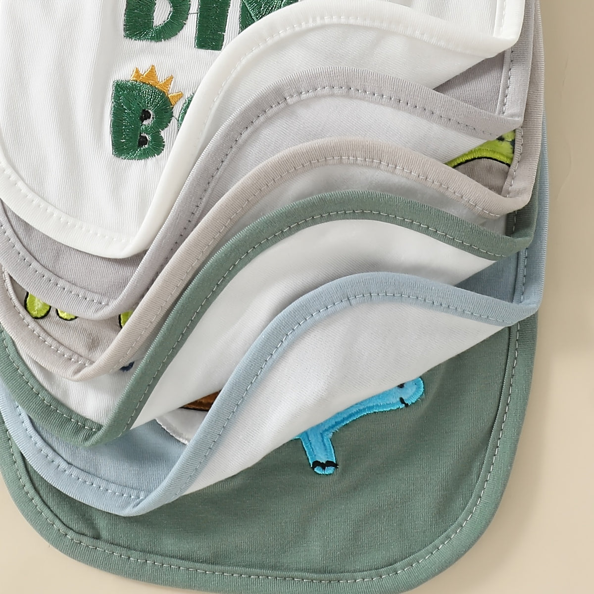 6pcs Baby Bandana Drool Bibs with Cute Dinosaur Embroidery Soft Bound Edges, Ideal for Teething Babies