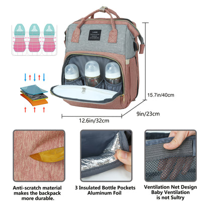 Large-Capacity Diaper Backpack with Portable Changing Station
