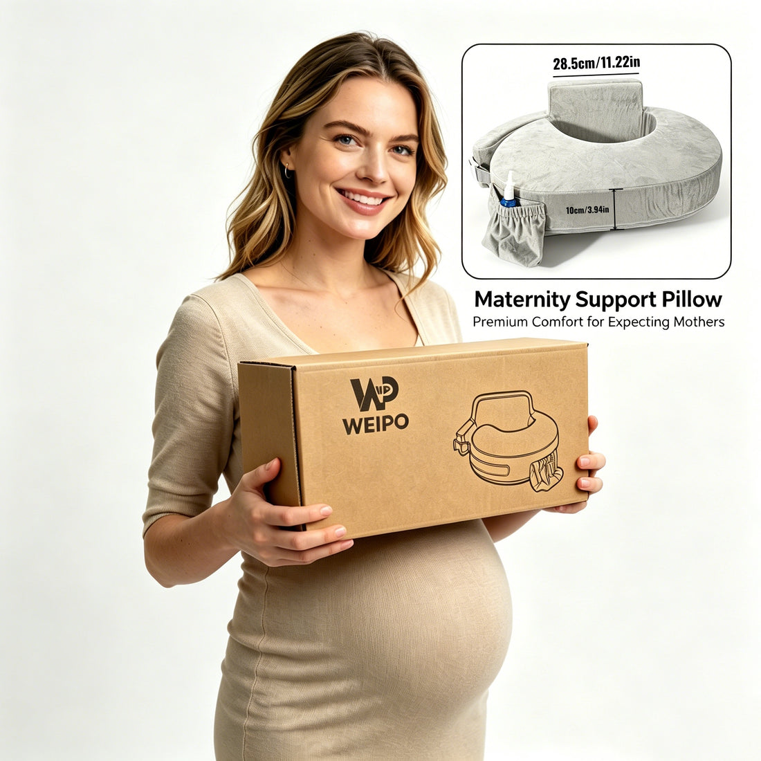 WEIPO Nursing Pillow with Foam - Ergonomic Breastfeeding Pillow Suitable for Moms &amp;, Adjustable with Side Pocket, Portable Bedside Pumping Support, Ideal Gift for Pregnancy, Foam Filling for Ultimate Lactation Aid