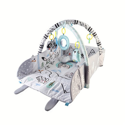 Baby Play Mat with Four-Sided Fence, Gym Arch &amp; Crawling Pillow