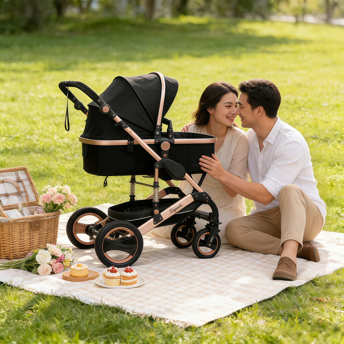 Babyworld Modern Stroller Travel System Convertible Pram with 5-Point Harness