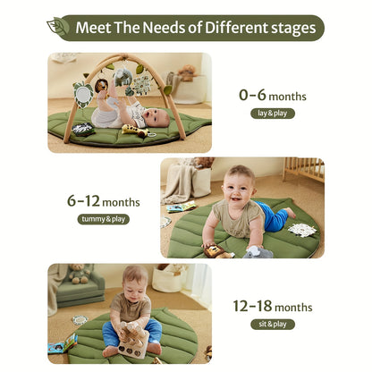 Baby Playmat Gym &amp; Activity Leaf Mat | Tummy Time Mat with Detachable Hanging Toys