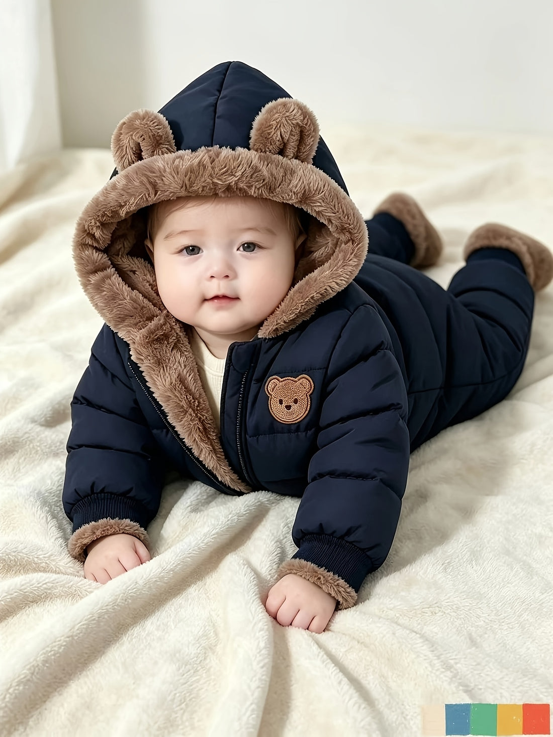 1pc Winter One-Piece Suit Little Bear Fleece Thick Warm Outdoor Snow Suit Cold-Proof Clothing Trendy Christmas Thanksgiving Halloween Gift For, for Outdoor