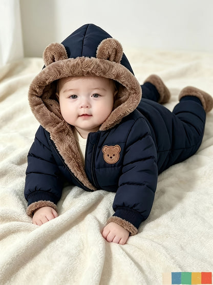 1pc Winter One-Piece Suit Little Bear Fleece Thick Warm Outdoor Snow Suit Cold-Proof Clothing Trendy Christmas Thanksgiving Halloween Gift For, for Outdoor