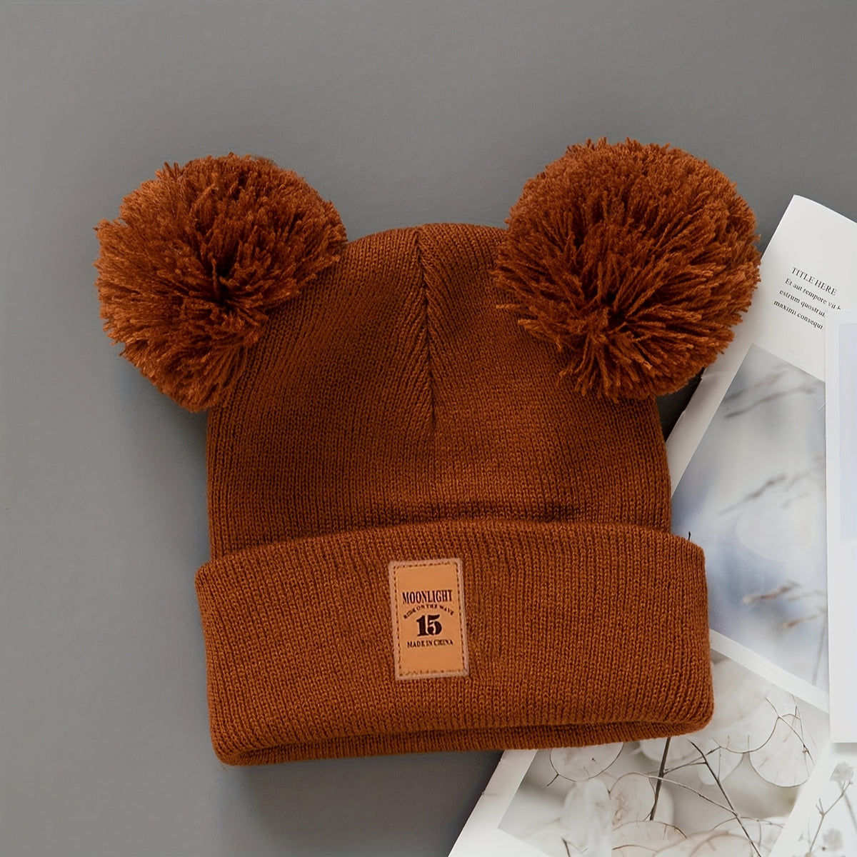 Baby Beanie Knit Hat Set | Faux Leather Label | Unisex All-Season Brimless Hat for 0–3 Years