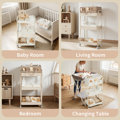 FORTELLA 3-Tier Rolling Diaper Caddy with Drawers, Dividers &amp; Wheels