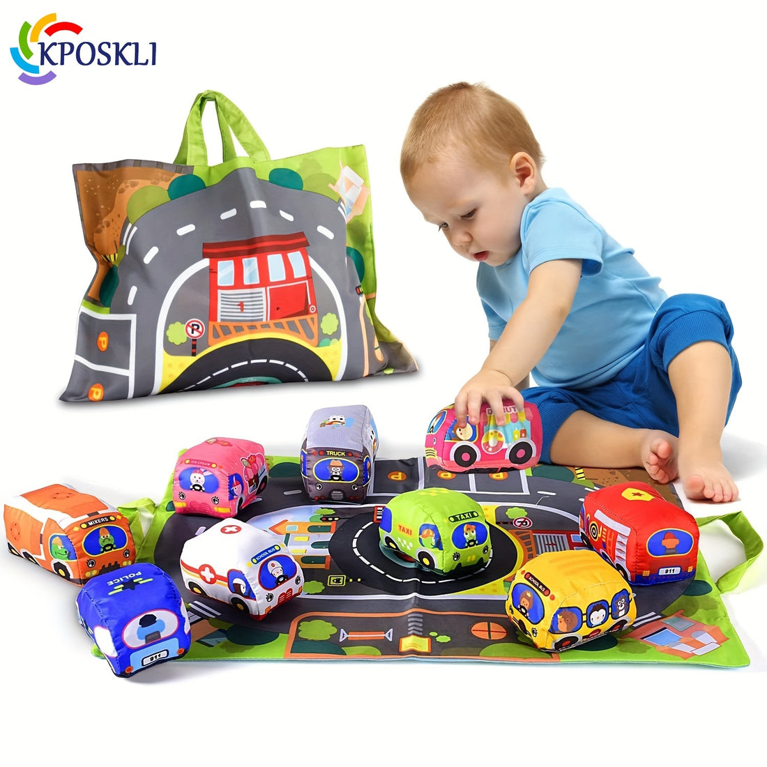 Plush Toy Cars and Animals Set with Play Mat, Carry Bag, Interactive Rattles, and Early Education Toys – Complete Fun and Learning Bundle for Kids